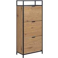 Shoe Cabinet Black Steel Frame Oak Panels Compact Modern Storage