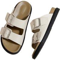 Unisex Beige Double Strap Slip-On Summer Flats - Versatile Comfort in 3 Sizes & 6 Colours