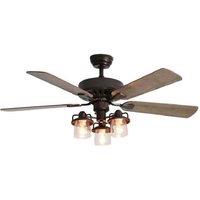 52 Inch Wooden Ceiling Fan With 3 Head Lights And Remote