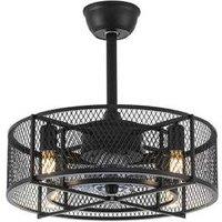 Black Ceiling Fan With 30W Metal Mesh Cage Pendant Light