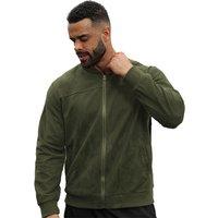Black Men's Lightweight Faux Suede Bomber Jacket - Stretch Fit, Zip-Up, 6 Sizes, 5 Colours