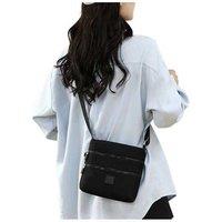 Unisex Black Three-Pocket Splash-Proof Nylon Crossbody Bag