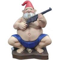 Funny Resin Garden Gnome with Gun - Outdoor Decor Sculpture