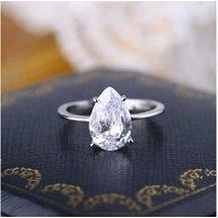 S925 Sterling Silver Pear Cut Solitaire C/Z Open Adjustable Ring