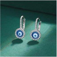 S925 Sterling Silver Hamsa Evil Eye Huggie Hoop Earrings - Hypoallergenic, White Gold Plated, Cubic Zirconia