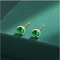 S925 Sterling Silver Hypoallergenic Emerald Stud Earrings - 14K Gold-Plated, Butterfly Back