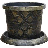 Black & Gold Patio Pot With Saucer