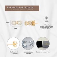 9ct Solid Yellow Gold Infinity Stud Earrings - Hallmarked, Cubic Zirconia, Hypoallergenic Studs