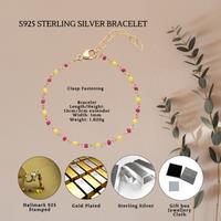Sterling Silver Enamel Red & Yellow Beaded Bracelet S925
