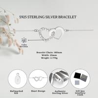 Sterling Silver Interlinked Heart Bracelet S925 With Hallmark