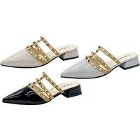 Unisex Blue Women'S Studded Pointed Toe Ballet Flats - Pu Leather, Slip-On, Versatile Style
