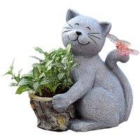 Solar Powered Cat Artwork Flower Pot - Whimsical Garden Planter