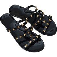Brown Women's PVC Slip-On Jelly Sandals - Lightweight Waterproof Summer Shoes with Crystal Rivets, 3 Colours, 7 Sizes