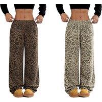 Black Women's Y2K Leopard Print Wide Leg Summer Trousers - Lightweight, Breathable, High-Waist, Streetwear Style