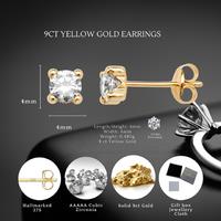 9Ct Gold Stud Earrings 4Mm Solid Yellow Gold With Hallmarks