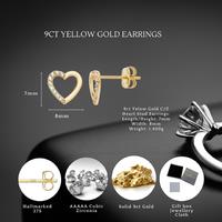 9Ct Gold Heart Stud C/Z Earrings 7X8Mm With Hallmark