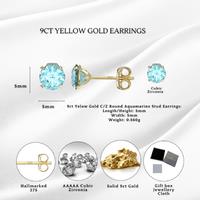 9Ct Gold Aquamarine Stud Earrings 5Mm With Hallmark