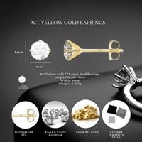 9Ct Gold Stud Earrings 4Mm With Hallmark