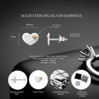 Sterling Silver Gold Plated Two Tone Heart Stud Earrings 7X10Mm
