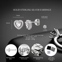 Sterling Silver Halo Heart Stud Earrings with Dazzling Cubic Zirconia