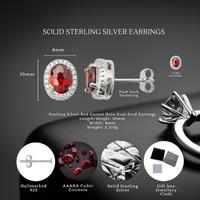 Sterling Silver Garnet Stud Earrings 10X8Mm S925 Hallmarks