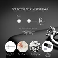 2 Pairs-Sterling Silver 3Mm Ball Stud Earrings S925 Hallmarks