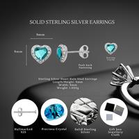 Sterling Silver Crystal Aquamarine Heart Stud Earrings 9Mm
