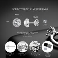 Sterling Silver Hypoallergenic Cubic Zirconia Halo Stud Earrings 7mm - Classic Round, Rhodium-Plated