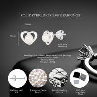 Sterling Silver Heart Pearl Stud Earrings - S925 Hypoallergenic Studs, Romantic Gift, Polished Finish