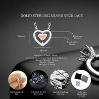 Sterling Silver Two Tone Double Love Heart Necklace S925 Hallmark