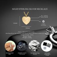 Sterling Silver S925 Gold Plated Heart Pendant Necklace - Cubic Zirconia, Hypoallergenic, Minimalist Jewellery