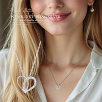 Sterling Silver Heart Pendant Necklace - S925 Cubic Zirconia, Adjustable Chain