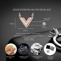 Sterling Silver Rose Gold Cubic Zirconia Linear Triangle Necklace S925