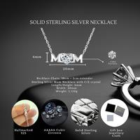 Sterling Silver Mum Necklace - S925 Hallmark, Adjustable Chain, Heart-Shaped Cubic Zirconia Pendant
