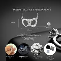 Sterling Silver Linked Double Heart Necklace With Cubic Zirconia