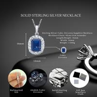 Sterling Silver Blue Sapphire Pendant Necklace - S925 Hallmark, Adjustable Chain, Hypoallergenic