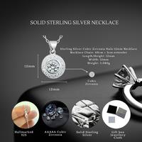 Sterling Silver Cubic Zirconia Halo Pendant Necklace - S925 Hallmark, Adjustable Chain, Hypoallergenic