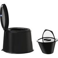 5L Large Compact Portable Toilet With Washable Basket - Grey & Black