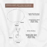Sterling Silver Double Heart Necklace & Heart Anklet Bracelet Set