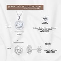 Sterling Silver Classic 13Mm Halo Round Necklace And Earring Set