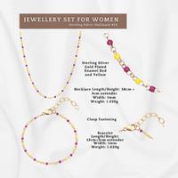 Sterling Silver Red And Yellow Beaded Necklace And Bracelet Set