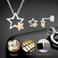 Sterling Silver Two-Tone Star Necklace & Earrings Set