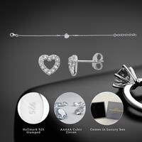 Sterling Silver Cubic Zirconia 7Mm Heart Bracelet & Earrings Set