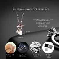 Sterling Silver Rose Gold T-Bar Hearts Necklace With S925 Hallmark