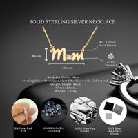 Sterling Silver Gold Plated 'Mum' Pendant Necklace with Cubic Zirconia - Hypoallergenic Minimalist Chain