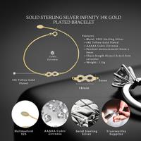 Sterling Silver Infinity 14K Gold Plated Adjustable Bracelet