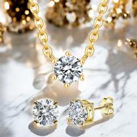 Sterling Silver 14K Gold Plated Necklace And Stud Earrings Set