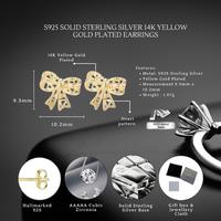 Sterling Silver & 14K Gold-Plated Ribbon Bow Stud Earrings - Hypoallergenic, Sparkling Cubic Zirconia, S925 Hallmark