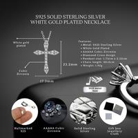 Sterling Silver Diamond Cross Pendant Necklace - S925 Hallmark, White Gold Plated, Aaaaa Cubic Zirconia