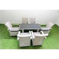 7 Pcs Pe Rattan Dining Set With Reclining Chairs & Rectangular Table